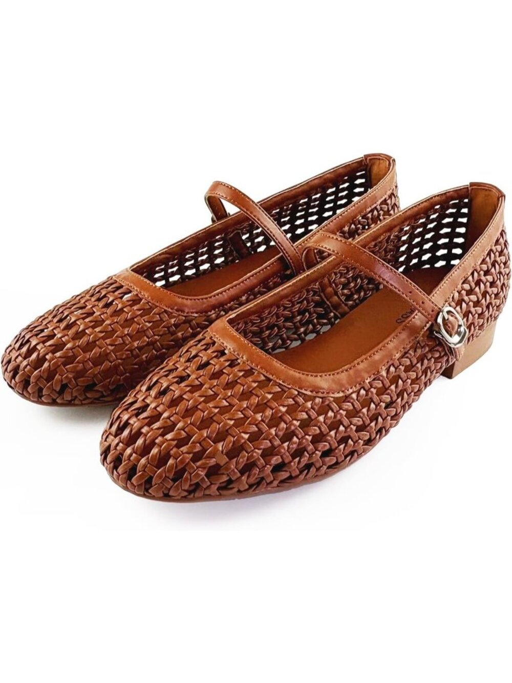 Women's Ballet Flats Faux Leather Brown Mary Jane with Buckle Strap Shoes - Picture 5 of 6